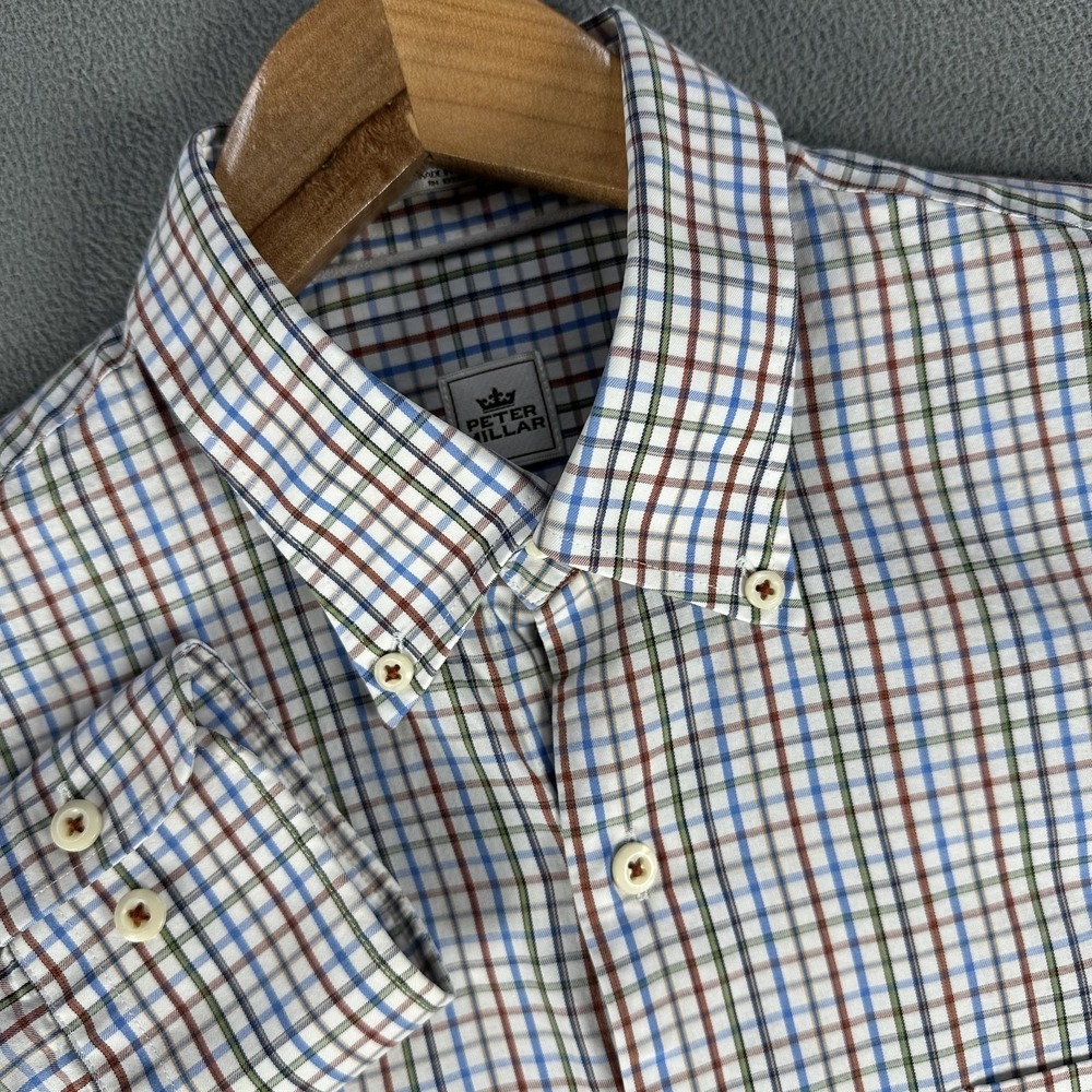 Peter Millar Shirt Medium Blue White Colorful Quiet Luxury Minimalist Resort